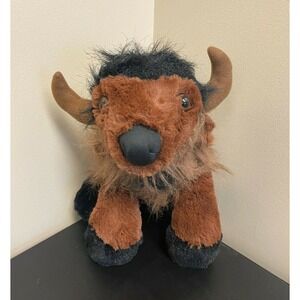 Vintage 13" Buffalo Bison Stuffed Beanbag Plush Hard Eyes Realistic MJC 1988